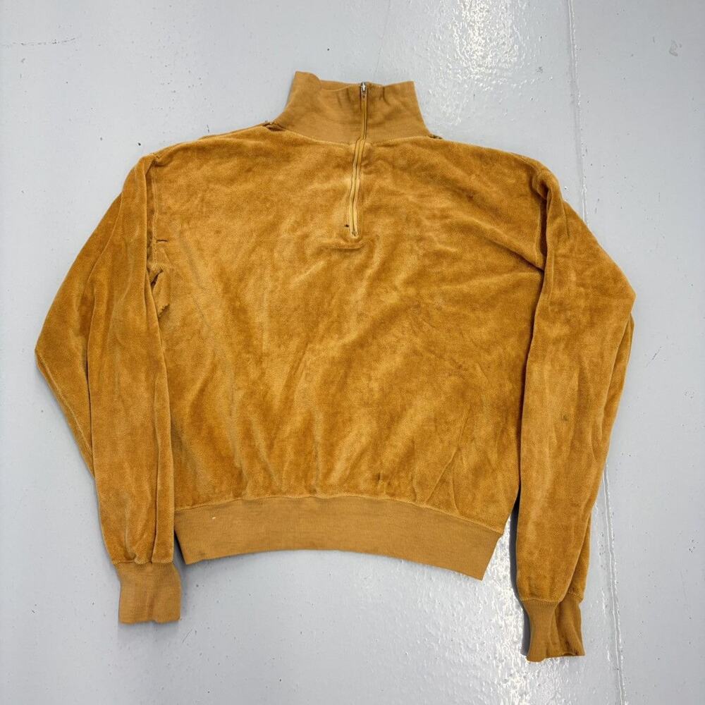 Vintage 60s Mustard Yellow Distressed Velour 1/4 Zip